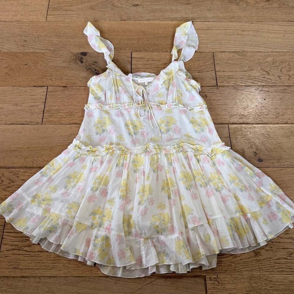 LoveShackFancy‎ Frista Floral Ruffle Cotton Mini Babydoll Dress Large (977)